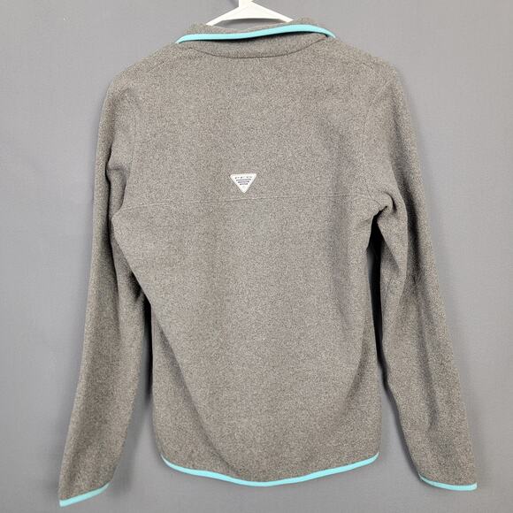 Columbia Gray Fleece Snap Pullover Blue Trim Warm Soft Outdoor Layer - Picture 2 of 10